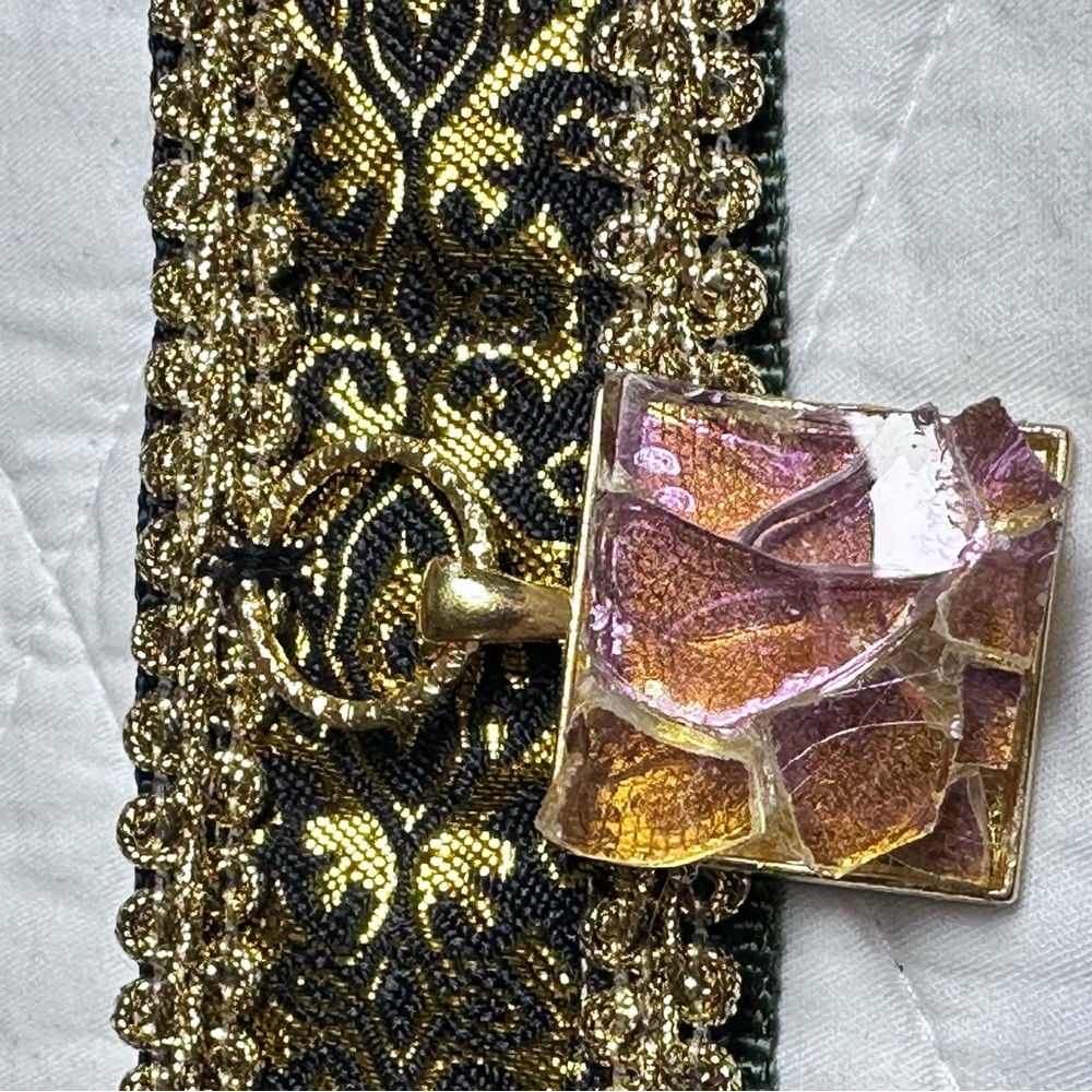 OOAK Handmade Gold Brocade Choker + Mosaic Glass Pendant – Boho Collar Nexklace - Picture 8 of 15